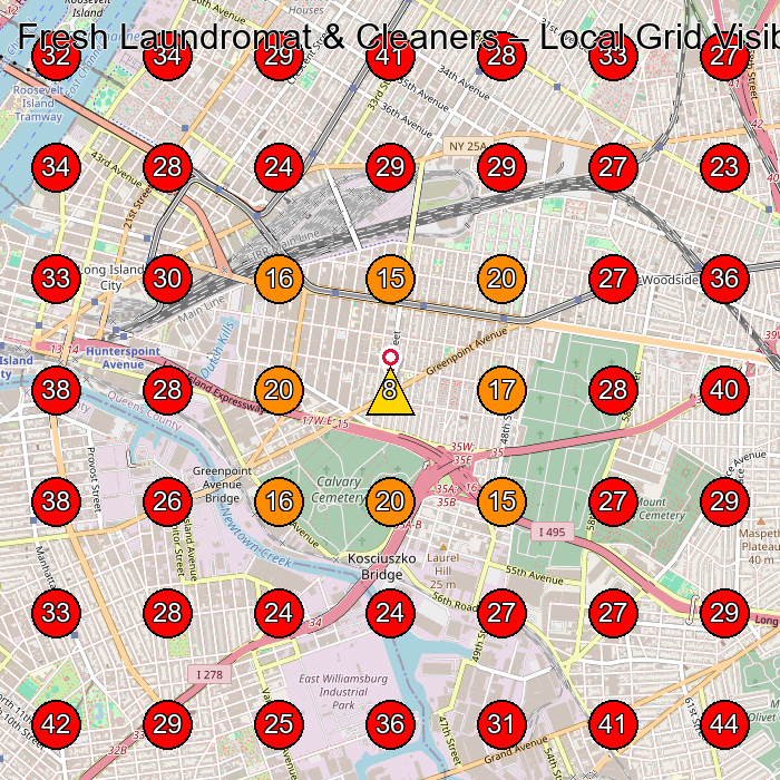 Fresh Laundromat & Cleaners GeoGrid visibility map for Laundromat in Flushing